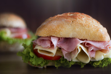 Delicioso sanduíche  artesanal preparado com pão integral queijo e tomates frescos