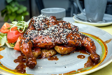 delicious fried chicken with sauce