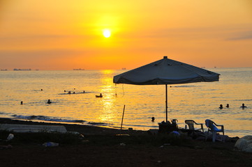 Sunrise and sunset in the beach 