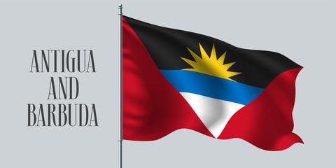 Antigua and Barbuda waving flag on flagpole vector illustration
