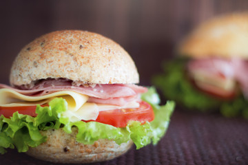 Delicioso sanduíche  artesanal preparado com pão integral queijo e tomates frescos