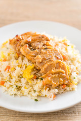 fried rice with grilled chicken and teriyaki sauce