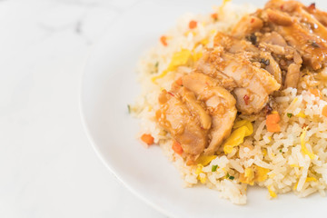 fried rice with grilled chicken and teriyaki sauce