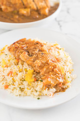 fried rice with grilled chicken and teriyaki sauce