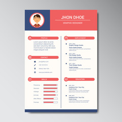 Unique Flat Color Curriculum Vitae Design Template With Photo or Avatar Placeholder