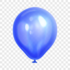 Realistic blue balloon, isolated on transparent background. Balloon for birthday party, celebration, festival. Flying glossy balloon. Holiday vector Illustration.