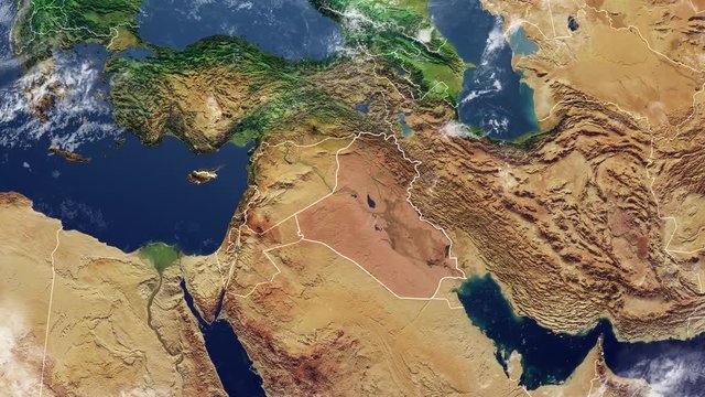 Cartina dell&rsquo;Iraq e confini, cartina fisica Medio Oriente, penisola arabica, cartina con rilievi e montagne