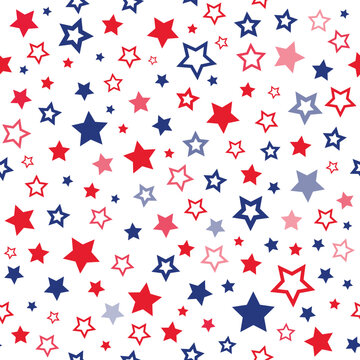 Red and blue stars seamless vector pattern