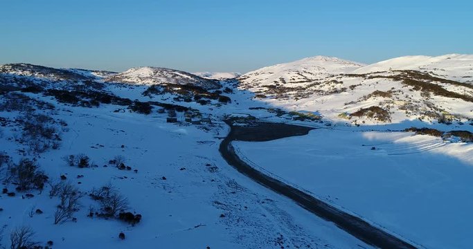 Blue sunrise over Perisher valley and perisher ski resort in Snowy mountains.
