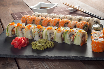 Sushi on a stone slate board