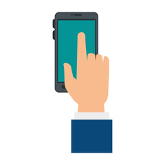 hand user with smartphone isolated icon