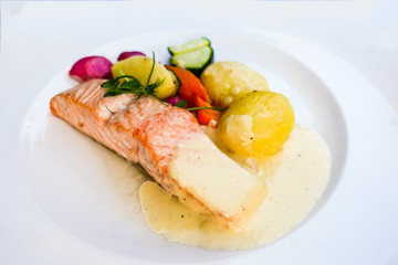 Grilled Salmon - with fresh lettuce and mash potatoes