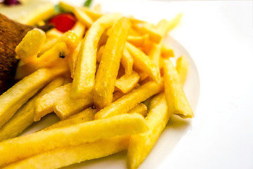 Golden French fries potatoes ready to be eaten
