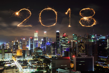 2018 Happy new year firework with Singapore cityscape at night