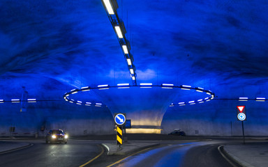 A roundabout in the Vallavik Tunnel