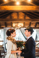 couple in love celebrating wedding in autumn