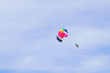 The sky parachute has a blue backdrop background.