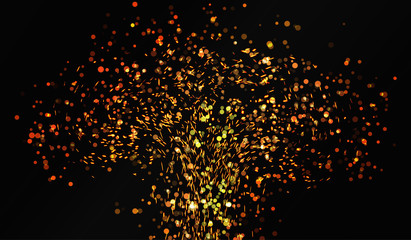 Golden sparks flying on a black background. Vector illustration
