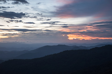 Beautiful dusk scene on the mountain in Doi Pui Chiangmai, Thailand at sunset.
