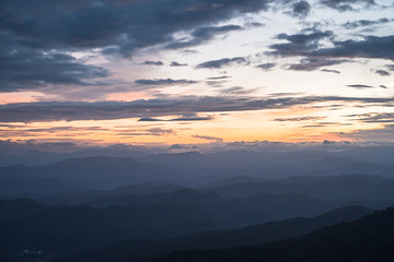 Beautiful dusk scene on the mountain in Doi Pui Chiangmai, Thailand at sunset.