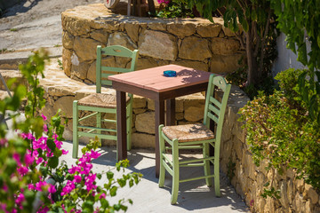 Picture of table and chairs. Cafe at the Greek street