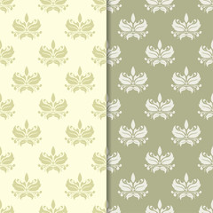 Fototapeta premium Olive green and beige floral backgrounds. Set of seamless patterns