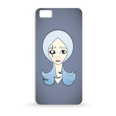 mobile phone case design with Cartoon of sad girl with scar and white eye