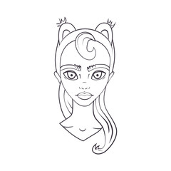 Coloring book with Cartoon of girl with cat ears