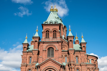 Uspenski Orthodox Cathedral in Helsinki, Finland, on a sunny day