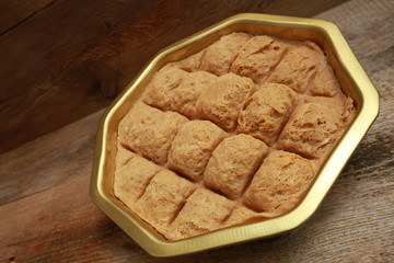 turkish tahini halva in an iron pot