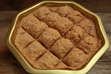 turkish tahini halva in an iron pot