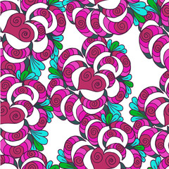 decorative drawn background  of patterns and hearts