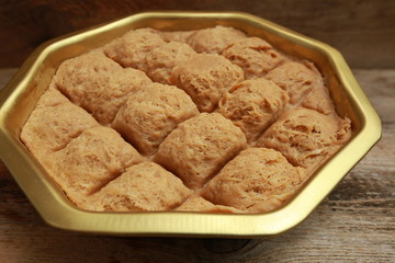 turkish tahini halva in an iron pot