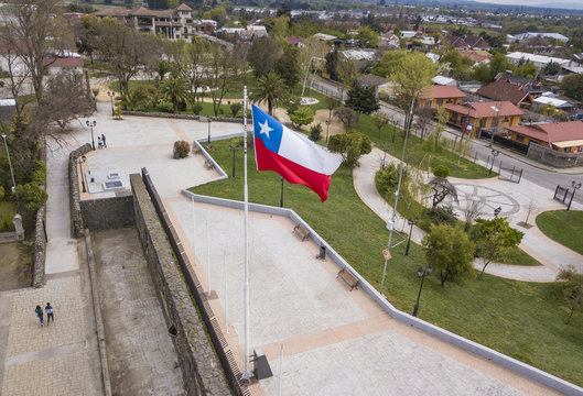 Bandera de Chile en parque O&acute;Higgins, Chill&aacute;n