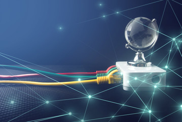 router internet with lan wire connect to network globe