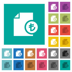 Turkish Lira financial report square flat multi colored icons