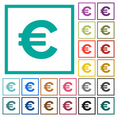 Euro sign flat color icons with quadrant frames