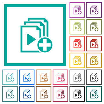 Add new item to playlist flat color icons with quadrant frames