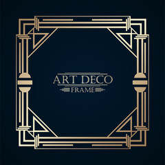 Vintage retro art deco frame with text and golden gradient. Template for design. Vector illustration eps 10