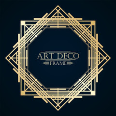 Vintage retro art deco frame with text and golden gradient. Template for design. Vector illustration eps 10