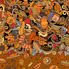 Cartoon cute doodles hand drawn Thanksgiving illustration