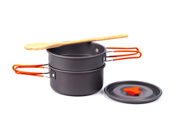 camping cooking pan or pot  on white background