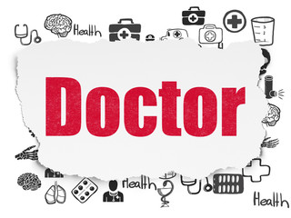 Healthcare concept: Doctor on Torn Paper background