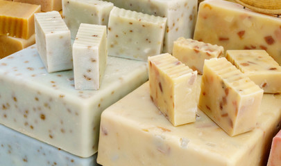 Rows of colorful homemade soap