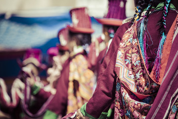 Unidentified artists in Ladakhi costumes at the Ladakh Festival, Leh, India.