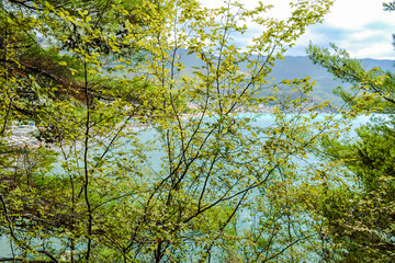 Sea view of turquoise color from the mountain, Montenegro. The Budva Riviera. Becici