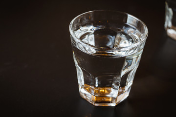 Glass of water on a wooden table