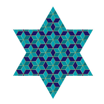 blue and gold Jewish star with pattern