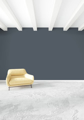 White bedroom or livingroom minimal style interior design with stylish wall and sofa. 3D Rendering. Conept of show room