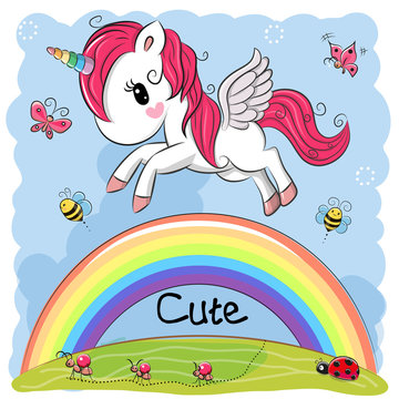 Cute Cartoon Unicorn and rainbow